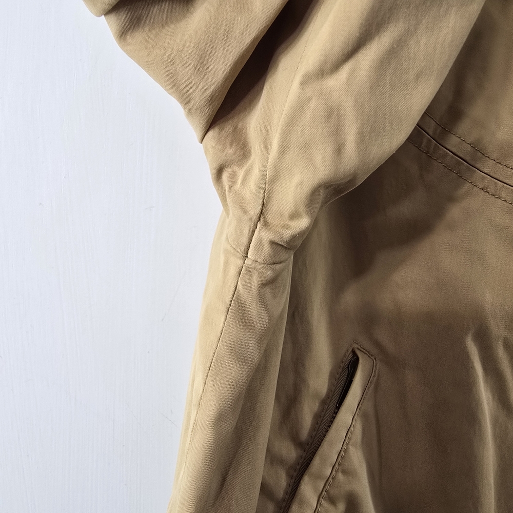 H&M Sateen Bomber Jacket Neutral Spring Knit Trim Check Tan Cropped Crop Size 8 - Picture 5 of 12